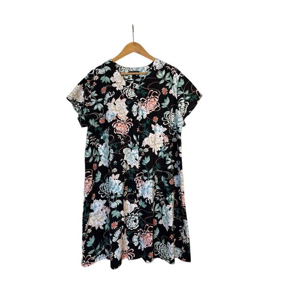 Miss Elaine Women Floral Short-Sleeve Retro Housecoat Snap Robe Sz XL Black NWT - Picture 2 of 9